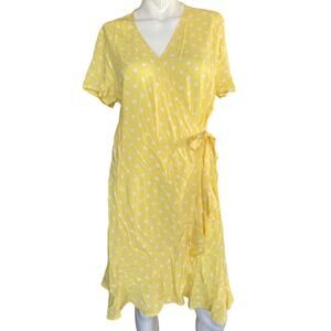 Cotton-On Yellow Polka Dot Wrap Dress Size Medium